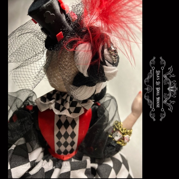*SOLD* OOAK Gothic Harlequin Jester Skull Clown Doll Masquerade Puppet Baphomet - Picture 13 of 15